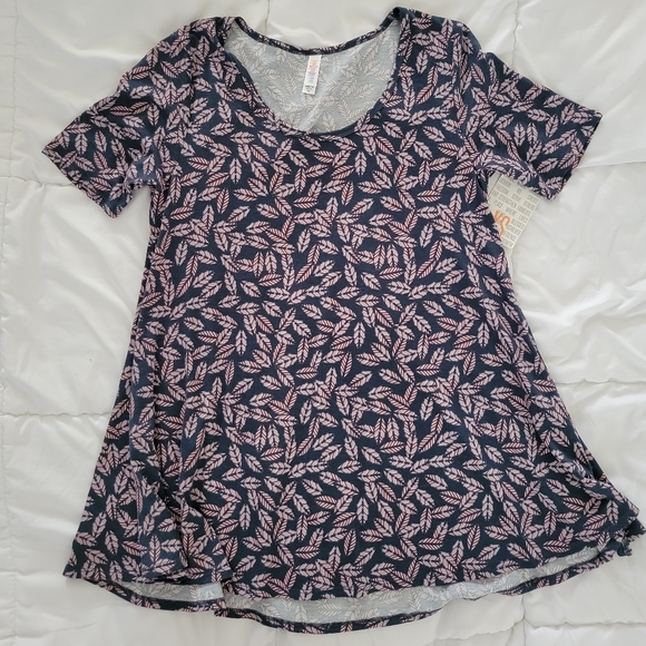 Lularoe Perfect Tee. Pink and Navy Feathers. XS - Picture 1 of 4